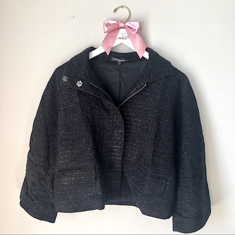 Express Black Swing Jacket Metallic Sparkly Tweed Cropped Zip Up 10 Medium